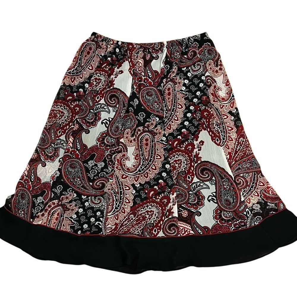 Y2K Studio One Paisley‎ Print Knee Length Skirt Red Black Size 8 Whimsigoth